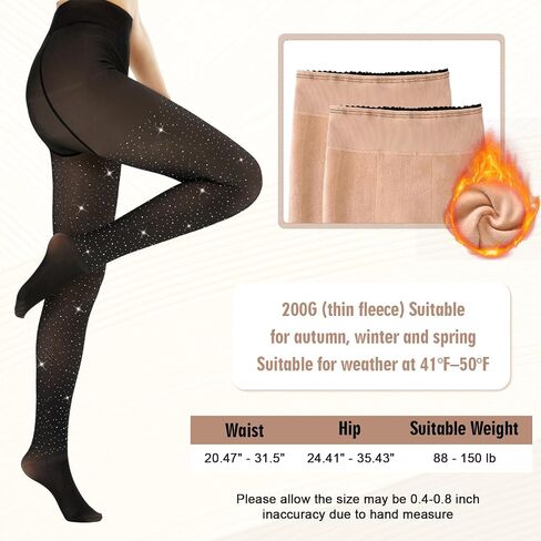 Bonuci 1 Pair Sparkly Winter Fleece Lined Tights for Women Glitter Rhinestone Fake Translucent Warm Pantyhose Leggings Sheer in Saudi Arabia