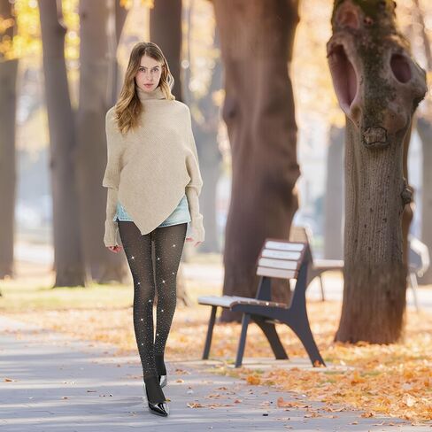 Bonuci 1 Pair Sparkly Winter Fleece Lined Tights for Women Glitter Rhinestone Fake Translucent Warm Pantyhose Leggings Sheer in Saudi Arabia