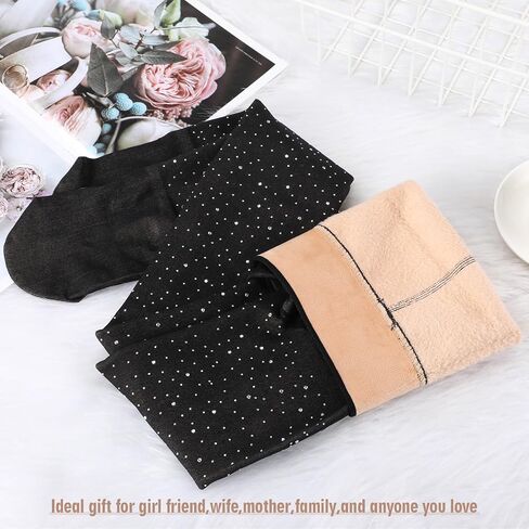 Bonuci 1 Pair Sparkly Winter Fleece Lined Tights for Women Glitter Rhinestone Fake Translucent Warm Pantyhose Leggings Sheer in Saudi Arabia