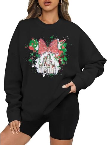LUKYCILD Magic Kingdom Sweatshirts for Women Castle Oversized Sweatshirt Xmas Holiday Shirt Graphic Long Sleeve Pullover Tops in Saudi Arabia