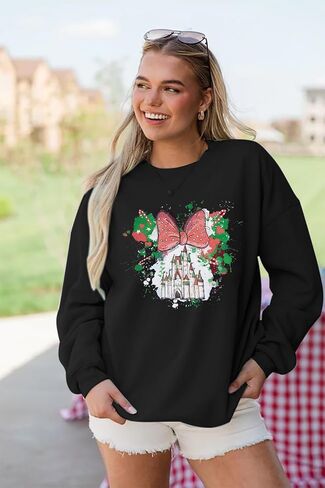 LUKYCILD Magic Kingdom Sweatshirts for Women Castle Oversized Sweatshirt Xmas Holiday Shirt Graphic Long Sleeve Pullover Tops in Saudi Arabia