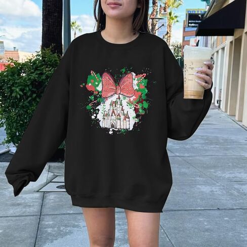 LUKYCILD Magic Kingdom Sweatshirts for Women Castle Oversized Sweatshirt Xmas Holiday Shirt Graphic Long Sleeve Pullover Tops in Saudi Arabia