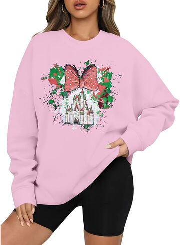 LUKYCILD Magic Kingdom Sweatshirts for Women Castle Oversized Sweatshirt Xmas Holiday Shirt Graphic Long Sleeve Pullover Tops in Saudi Arabia
