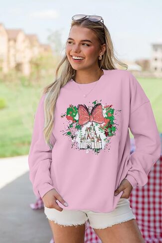 LUKYCILD Magic Kingdom Sweatshirts for Women Castle Oversized Sweatshirt Xmas Holiday Shirt Graphic Long Sleeve Pullover Tops in Saudi Arabia