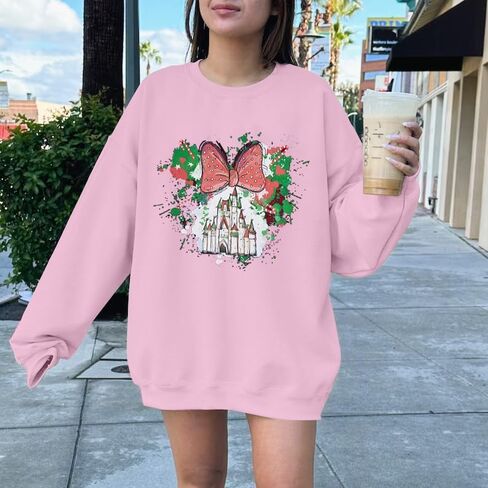 LUKYCILD Magic Kingdom Sweatshirts for Women Castle Oversized Sweatshirt Xmas Holiday Shirt Graphic Long Sleeve Pullover Tops in Saudi Arabia