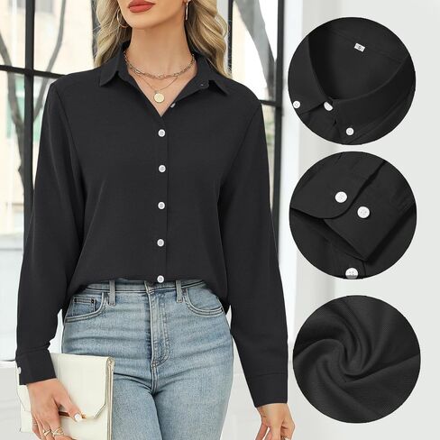 White Blouse for Women, 60% Cotton 40% Nylon, Long Sleeve Button Down, Business Casual Daily Wear in Saudi Arabia