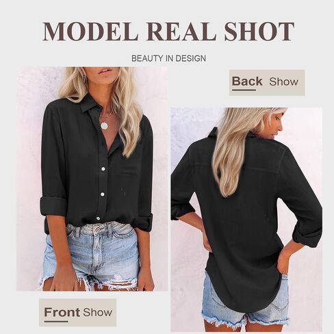 White Blouse for Women, 60% Cotton 40% Nylon, Long Sleeve Button Down, Business Casual Daily Wear in Saudi Arabia