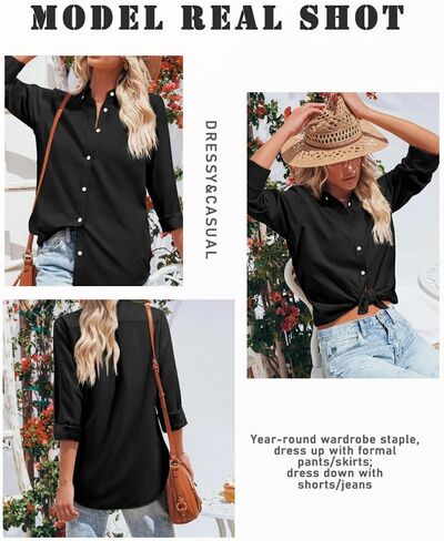 White Blouse for Women, 60% Cotton 40% Nylon, Long Sleeve Button Down, Business Casual Daily Wear in Saudi Arabia