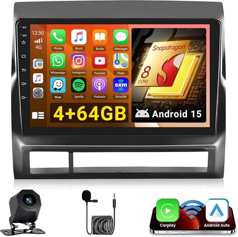 [4G+64G] راديو Android 13 لسيارة Toyota Tacoma 2005-2013 مع Carplay Android Auto، Hikity 9 بوصة تعمل باللمس ستيريو مع نظام ملاحة GPS بلوتوث DSP FM/RDS كاميرا احتياطية in Saudi Arabia