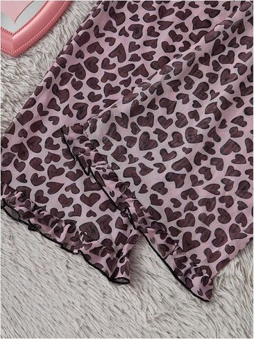 Gorglitter Women's 2 قطعة Leopard Mesh Pajama Set Frill Trim Bow Front Cami Top Pants مجموعات ملابس النوم in Kuwait
