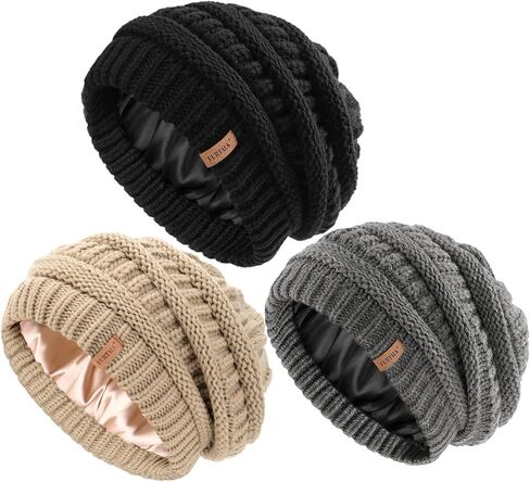 FURTALK Womes Slouchy Winter Beanie Knit Hat Satin Lined 3 Pack Thick Warm Fashionable Skull Cap in Kuwait