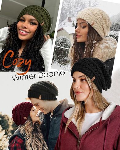 FURTALK Womes Slouchy Winter Beanie Knit Hat Satin Lined 3 Pack Thick Warm Fashionable Skull Cap in Kuwait