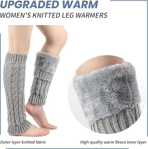 Winter Fleece Lined Knit Leg Warmers,3 Pairs Leg Warmer 80s Ribbed Knitted Long Socks in Kuwait