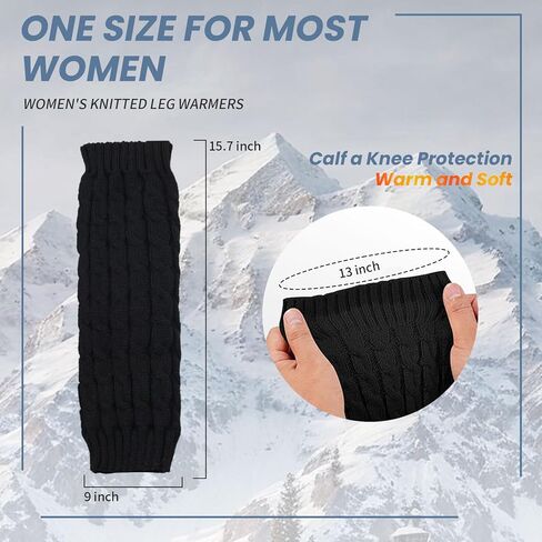 Winter Fleece Lined Knit Leg Warmers,3 Pairs Leg Warmer 80s Ribbed Knitted Long Socks in Kuwait