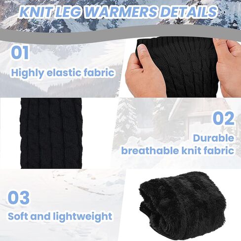 Winter Fleece Lined Knit Leg Warmers,3 Pairs Leg Warmer 80s Ribbed Knitted Long Socks in Kuwait