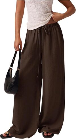 SHENHE Women's Wide Leg Long Palazzo Pants Casual Drawstring Elastic Waist Loose Trousers in Saudi Arabia