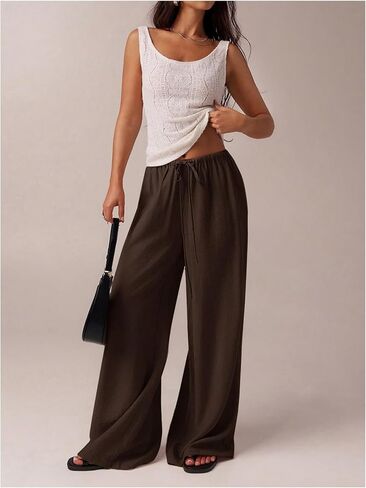 SHENHE Women's Wide Leg Long Palazzo Pants Casual Drawstring Elastic Waist Loose Trousers in Saudi Arabia
