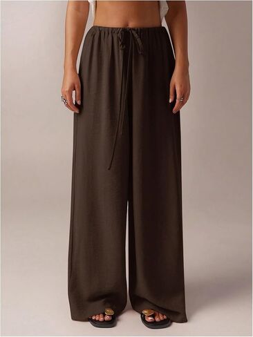 SHENHE Women's Wide Leg Long Palazzo Pants Casual Drawstring Elastic Waist Loose Trousers in Saudi Arabia