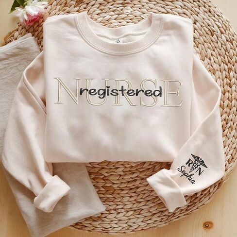 IZI POD Embroidered Nurse Sweatshirt, Women Nurse Sweatshirt, Personalized Embroidered Sweatshirt for Nurse, Nurse Gift in Saudi Arabia