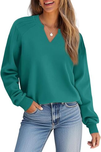 Sweatshirt For Women Casual Raglan Long Sleeve V Neck Pullover Sweatshirts Cute Lightweight Fall Clothes Tunic Tops in Kuwait