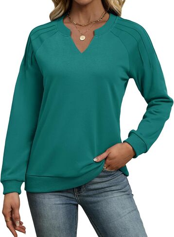 Sweatshirt For Women Casual Raglan Long Sleeve V Neck Pullover Sweatshirts Cute Lightweight Fall Clothes Tunic Tops in Kuwait