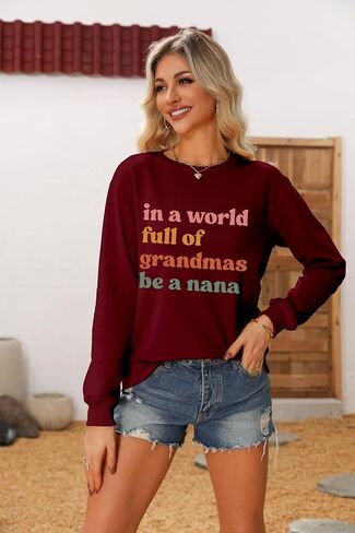 سويت شيرت نسائي من Nana، قميص Grandma Life، برقبة دائرية وأكمام طويلة، بلوفر كاجوال in Kuwait