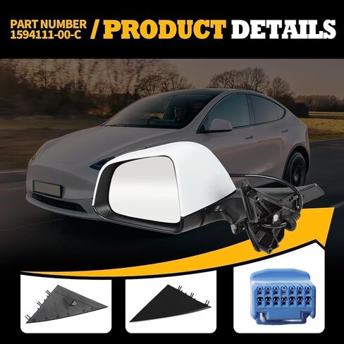 Right Passenger Side Mirror Assembly Compatible with Model Y 2020-2023 Side Door Mirror with Heated & Automatic Folding & Electric Adjustment and Memory Replaces 1594112-00-C (13Pins White) in Saudi Arabia