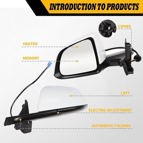 Right Passenger Side Mirror Assembly Compatible with Model Y 2020-2023 Side Door Mirror with Heated & Automatic Folding & Electric Adjustment and Memory Replaces 1594112-00-C (13Pins White) in Saudi Arabia