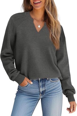 Sweatshirt For Women Casual Raglan Long Sleeve V Neck Pullover Sweatshirts Cute Lightweight Fall Clothes Tunic Tops in Kuwait