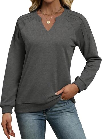 Sweatshirt For Women Casual Raglan Long Sleeve V Neck Pullover Sweatshirts Cute Lightweight Fall Clothes Tunic Tops in Kuwait