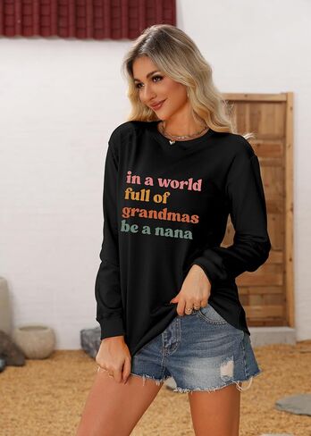 سويت شيرت نسائي من Nana، قميص Grandma Life، برقبة دائرية وأكمام طويلة، بلوفر كاجوال in Saudi Arabia