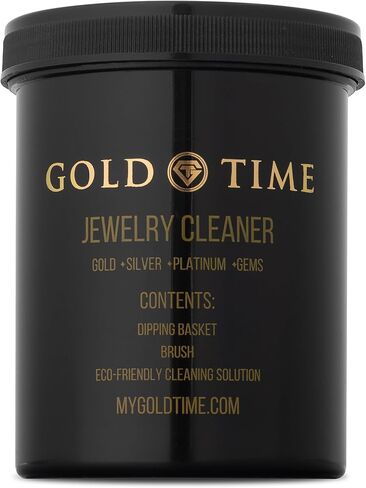 Gold Time Jewelry Cleaner Kit – Safe for Gold, Silver, Platinum & Gemstones | Eco-Friendly Formula | Includes Dipping Basket & Brush | Gentle on Porous Stones Like Opals & Pearls | Easy-to-Use Solution in Saudi Arabia
