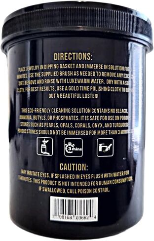 Gold Time Jewelry Cleaner Kit – Safe for Gold, Silver, Platinum & Gemstones | Eco-Friendly Formula | Includes Dipping Basket & Brush | Gentle on Porous Stones Like Opals & Pearls | Easy-to-Use Solution in Saudi Arabia