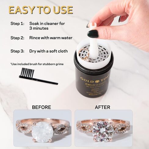 Gold Time Jewelry Cleaner Kit – Safe for Gold, Silver, Platinum & Gemstones | Eco-Friendly Formula | Includes Dipping Basket & Brush | Gentle on Porous Stones Like Opals & Pearls | Easy-to-Use Solution in Saudi Arabia
