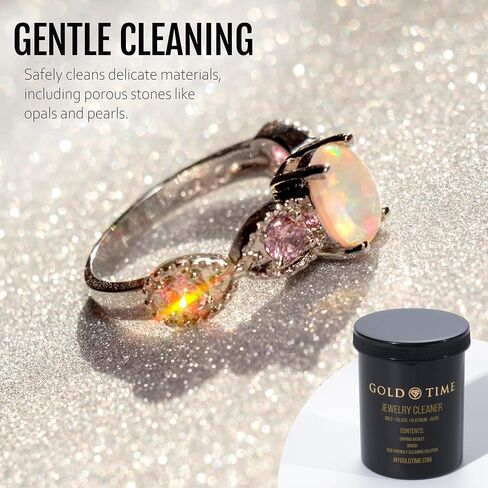 Gold Time Jewelry Cleaner Kit – Safe for Gold, Silver, Platinum & Gemstones | Eco-Friendly Formula | Includes Dipping Basket & Brush | Gentle on Porous Stones Like Opals & Pearls | Easy-to-Use Solution in Saudi Arabia