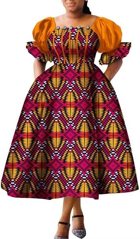 فساتين أفريقية للنساء بأكمام منتفخة أزياء أنقرة ملابس تقليدية أفريقية لحفلات Dashiki للسيدات فساتين السهرة in Kuwait