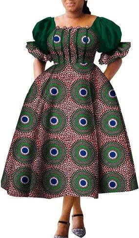 فساتين أفريقية للنساء بأكمام منتفخة أزياء أنقرة ملابس تقليدية أفريقية لحفلات Dashiki للسيدات فساتين السهرة in Kuwait