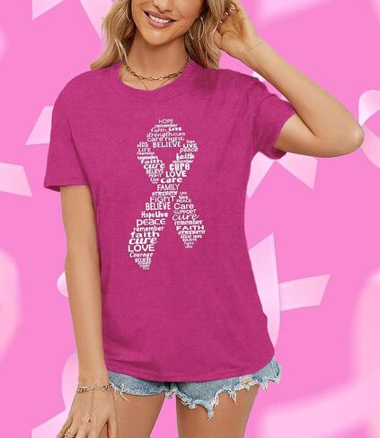 Breast Cancer Shirts for Women in October We Wear Pink T-Shirt Breast Cancer Awareness Tee Tops in Saudi Arabia