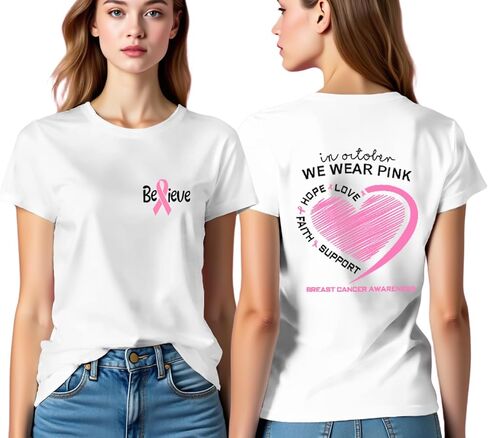 قمصان سرطان الثدي للنساء في أكتوبر، نرتدي تي شيرت وردي اللون للتوعية بسرطان الثدي in Kuwait
