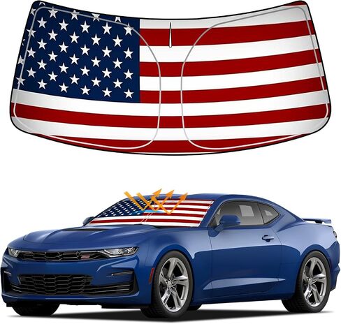D-Lumina Winshield Sun Shade American Flag for Chevy Camaro 2016-2023, Foldable Front Sun Shield Protector Blocks UV Rays, 6th Gen Camaro Window Sunshade Sun Visor Interior Accessory in Saudi Arabia