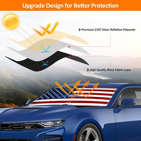 D-Lumina Winshield Sun Shade American Flag for Chevy Camaro 2016-2023, Foldable Front Sun Shield Protector Blocks UV Rays, 6th Gen Camaro Window Sunshade Sun Visor Interior Accessory in Saudi Arabia