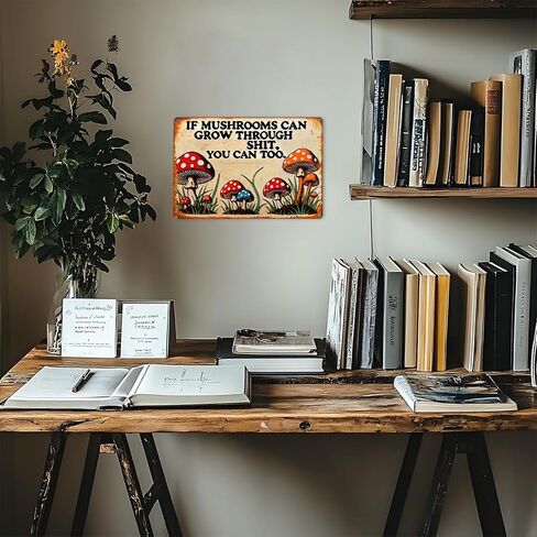 ديكور كوتيجكور داكن لعلامة القصدير العقلية العتيقة للغرفة إذا كان الفطر يمكن أن ينمو من خلال القرف، يمكنك أيضًا علامات لغرفة النوم، علامة تين مضحكة ديكور جدار كوتيجكور داكن لتزيين حمام المطبخ، 8 × 12 بوصة in Kuwait