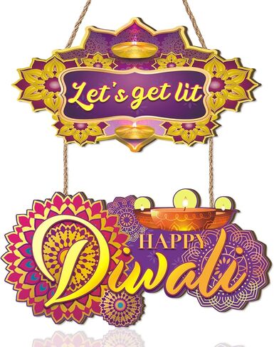 Happy Diwali Sign,Indian Festival of Light Wall Plaque,India Diwali Decoration for Wall,Lotus Lights Diyas Door Sign,Hindu Dewalee Greeting Wall Hanger for Home Party Porch Yard Room Office in Saudi Arabia