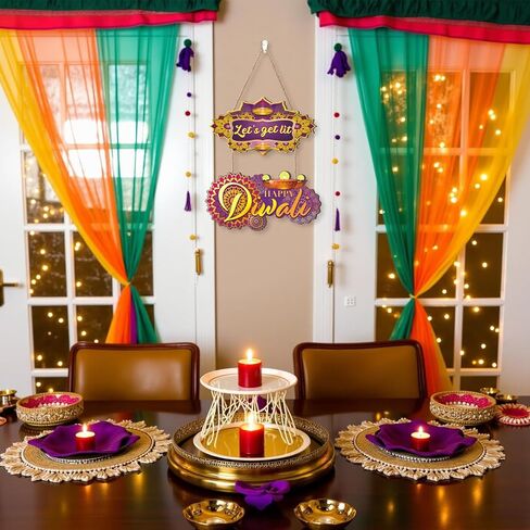 Happy Diwali Sign,Indian Festival of Light Wall Plaque,India Diwali Decoration for Wall,Lotus Lights Diyas Door Sign,Hindu Dewalee Greeting Wall Hanger for Home Party Porch Yard Room Office in Saudi Arabia
