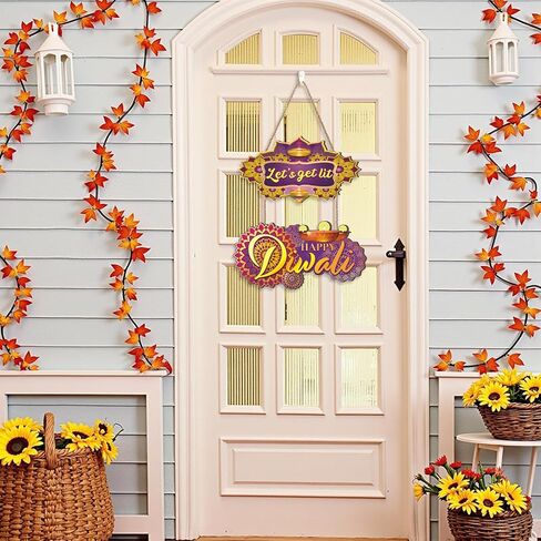 Happy Diwali Sign,Indian Festival of Light Wall Plaque,India Diwali Decoration for Wall,Lotus Lights Diyas Door Sign,Hindu Dewalee Greeting Wall Hanger for Home Party Porch Yard Room Office in Saudi Arabia