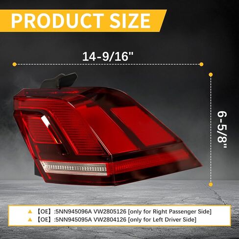 Road Hawk Rear Tail Light Brake Lamp for Volkswagen Tiguan 2018 2019 2020 2021 2022 2023 LED Outer Turn Signal Reflector Tail Lamp Passenger Right Side Replacement 5NN945096A VW2805126 in Kuwait