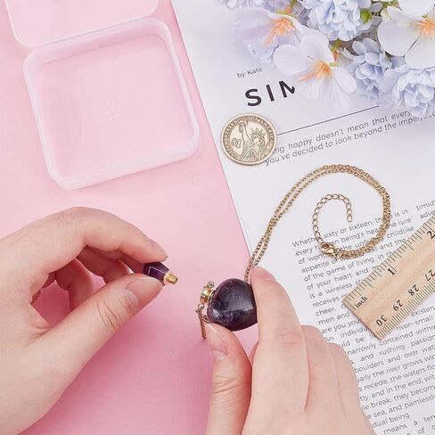 PH PandaHall Natural Amethyst Perfume Bottle Necklace, Heart Shape Essential Oil Diffuser Bottle Real Amethyst Crystal Stone Necklace Golden Chain for Women Jewelry, Purple, 1 Piece in Saudi Arabia