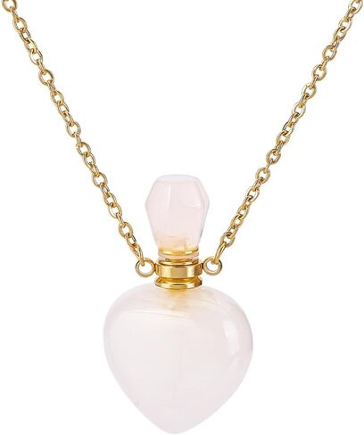 PH PandaHall Natural Amethyst Perfume Bottle Necklace, Heart Shape Essential Oil Diffuser Bottle Real Amethyst Crystal Stone Necklace Golden Chain for Women Jewelry, Purple, 1 Piece in Saudi Arabia