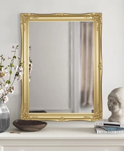 HAA Large Ornate Gold Baroque Frame Mirror Aged Luxury Elegant Rectangle Wall Piece Vanity, Bedroom, or Bathroom (Gold, 32"x24") in Saudi Arabia