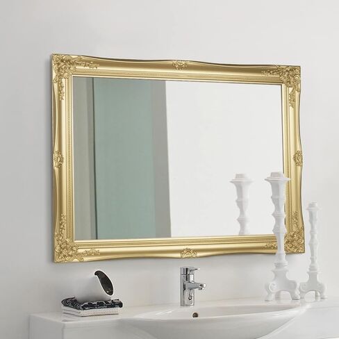 HAA Large Ornate Gold Baroque Frame Mirror Aged Luxury Elegant Rectangle Wall Piece Vanity, Bedroom, or Bathroom (Gold, 32"x24") in Saudi Arabia